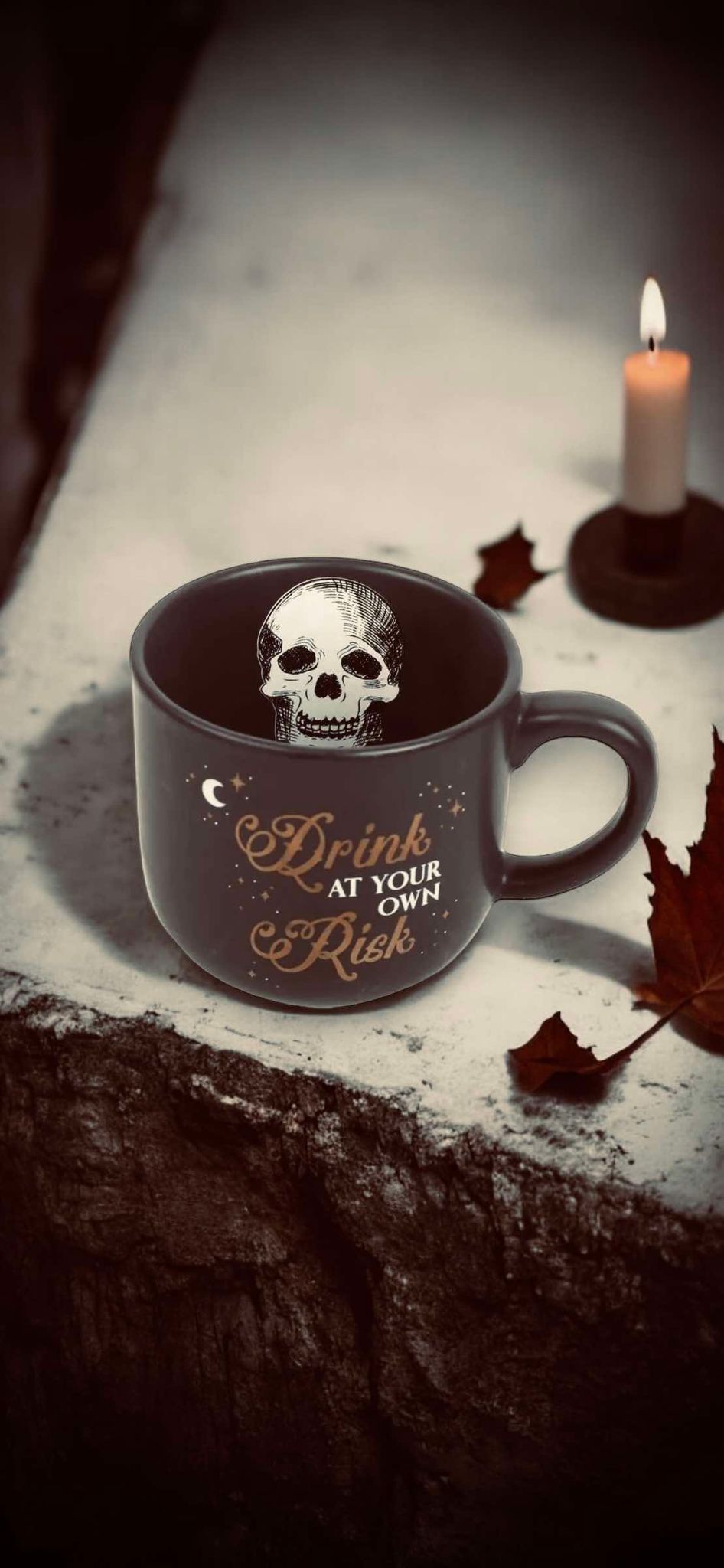 Drink At Your Own Risk 12oz Oversized Teacup Shaped Coffee Mug Ceramic Oddities Gift Idea Halloween Fall Occult Spooky Mystic Paranormal