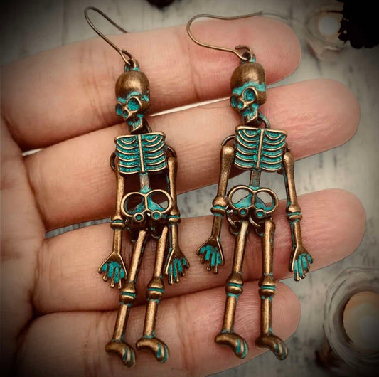 Skeleton Full Body Retro Skull Dangle Earrings, Punk Hanging, Gothic Pendant Earrings, Witchy, Unique Halloween Gifts Oddity Jewelry Wiccan