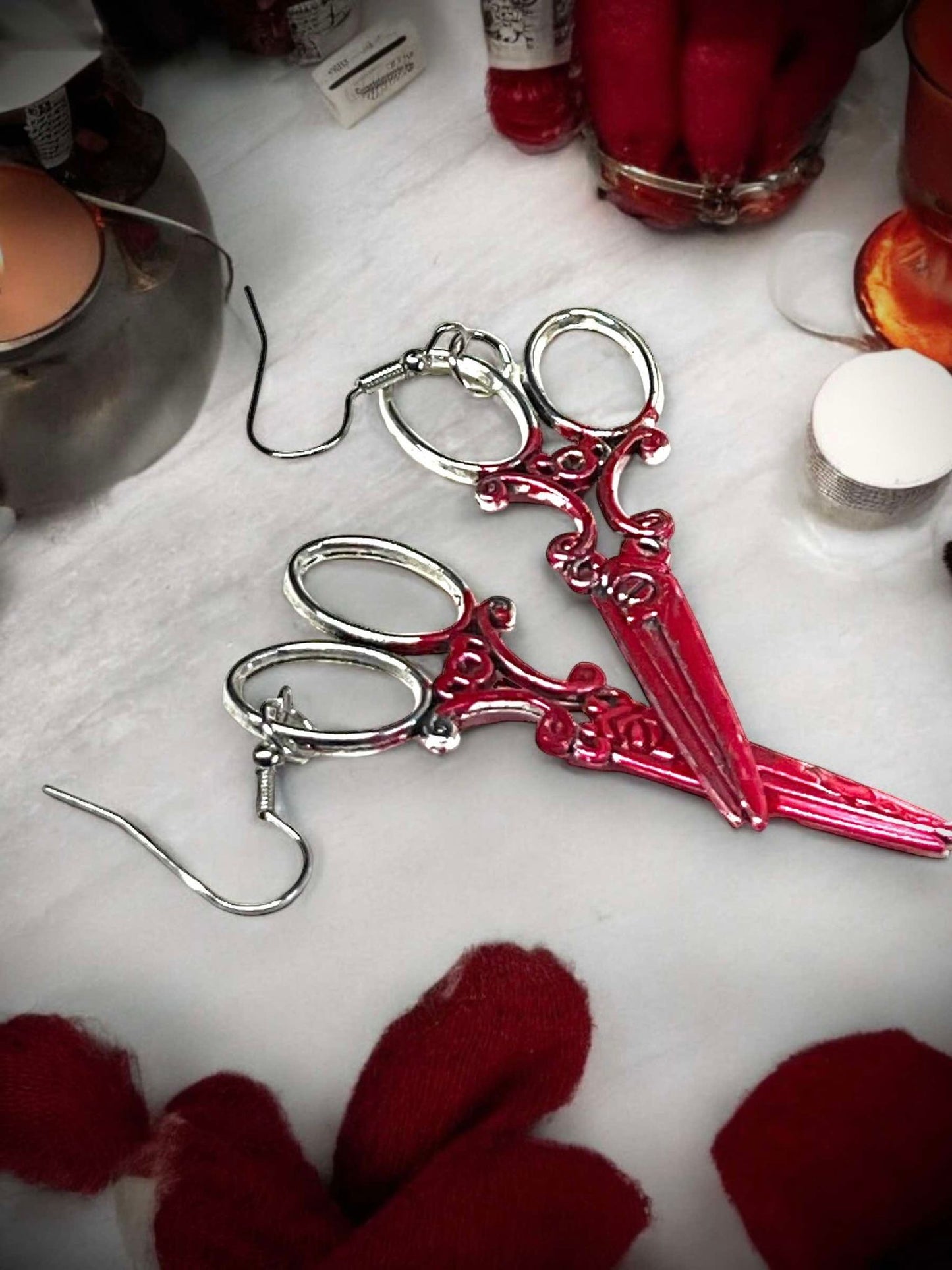 Bloody Scissors Dangle Earrings, Punk Hanging, Gothic Witchy Halloween Gifts Oddity Jewelry Gift Idea Horror Movie Inspired Costume Terror