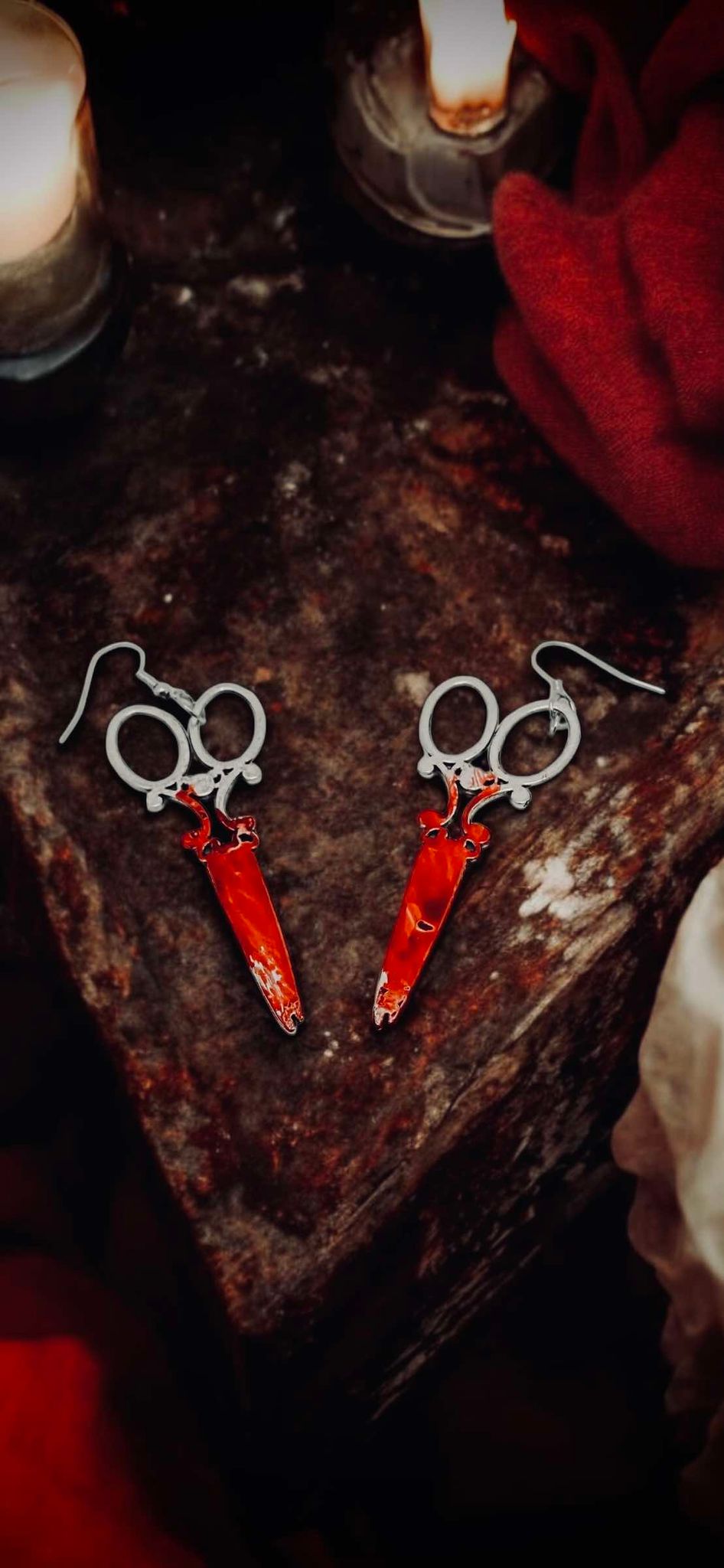 Bloody Scissors Dangle Earrings, Punk Hanging, Gothic Witchy Halloween Gifts Oddity Jewelry Gift Idea Horror Movie Inspired Costume Terror