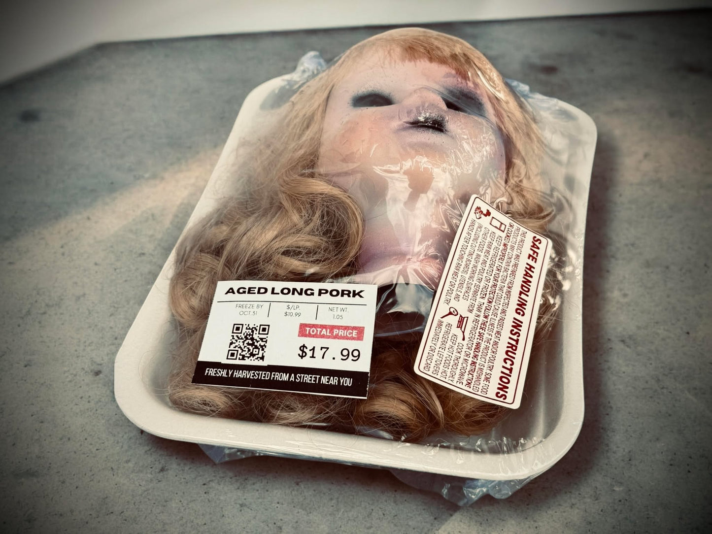 Packaged Meat Aged Long Pork Porcelain Doll Parts Butcher Gothic Voodoo Witchcraft Curiosity, Oddity, Unique Gift Idea Specimen 403 Head