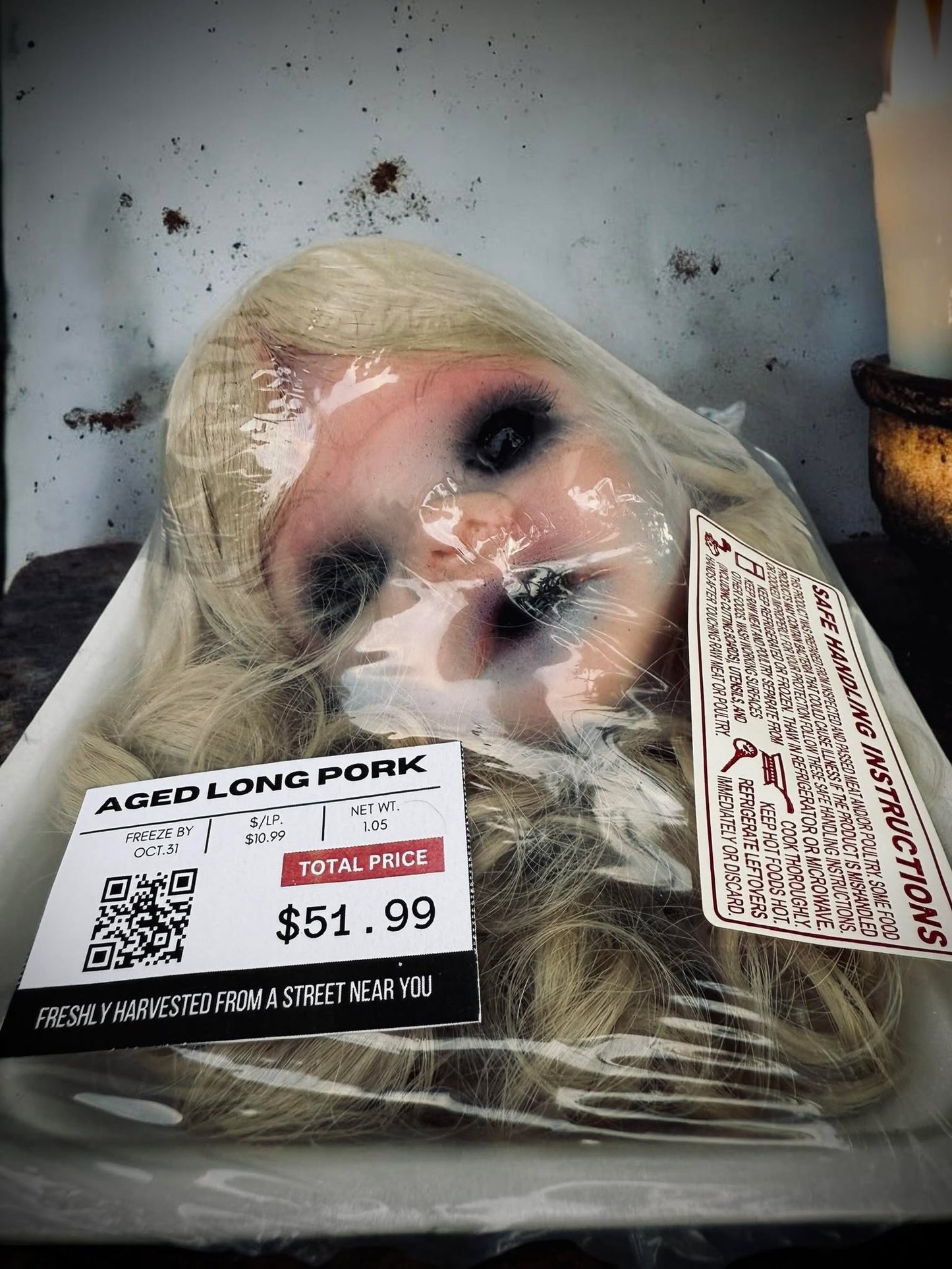 Packaged Meat Aged Long Pork Porcelain Doll Parts Butcher Gothic Voodoo Witchcraft Curiosity, Oddity, Unique Gift Idea Specimen 612 Head