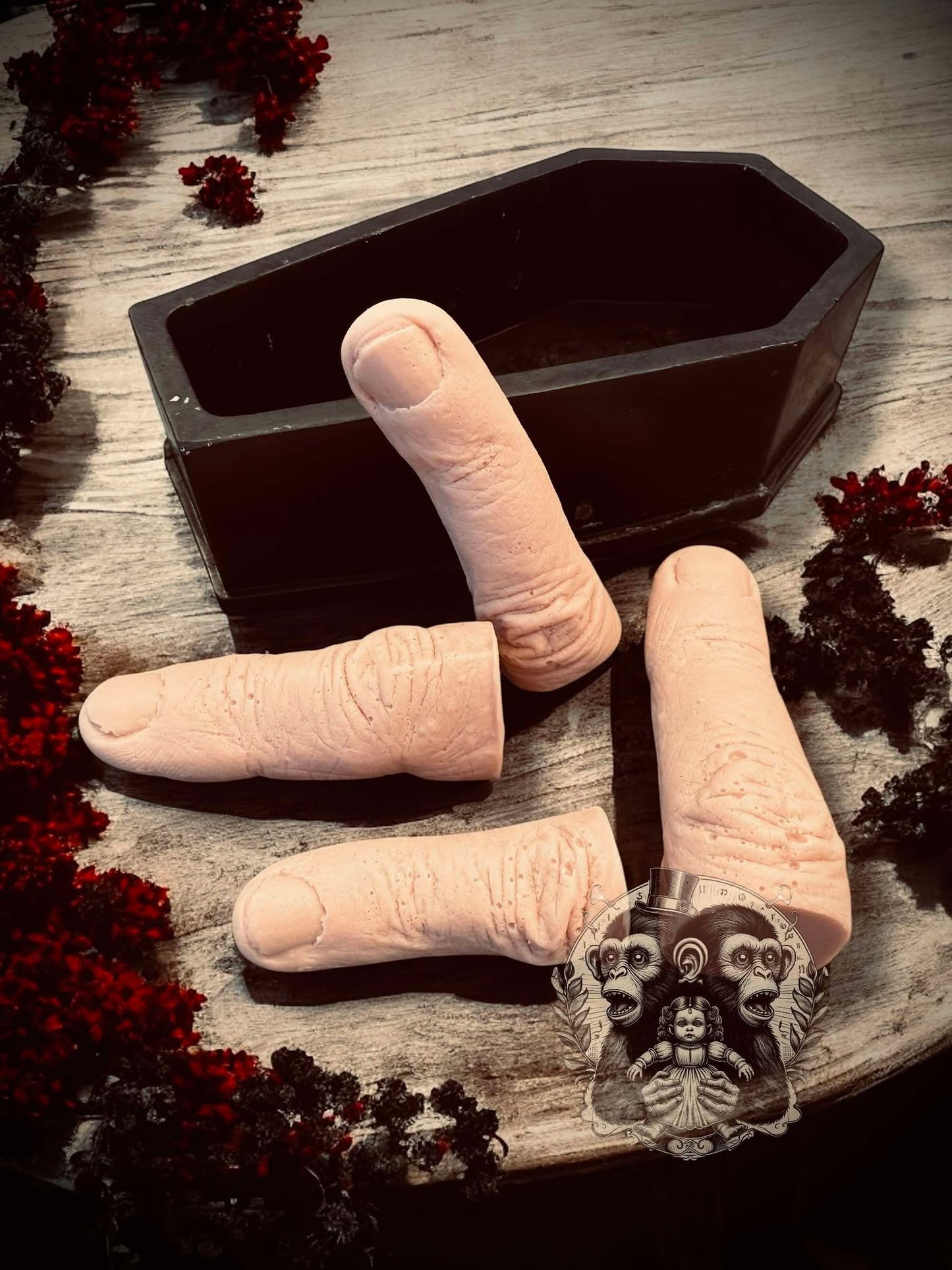 Severed Fingers with Coffin Creepy Soap Set Glycerin Soap Oddity Curiosity Unique Gift Idea Unusual Hand Soap Unscented Horror Gothic