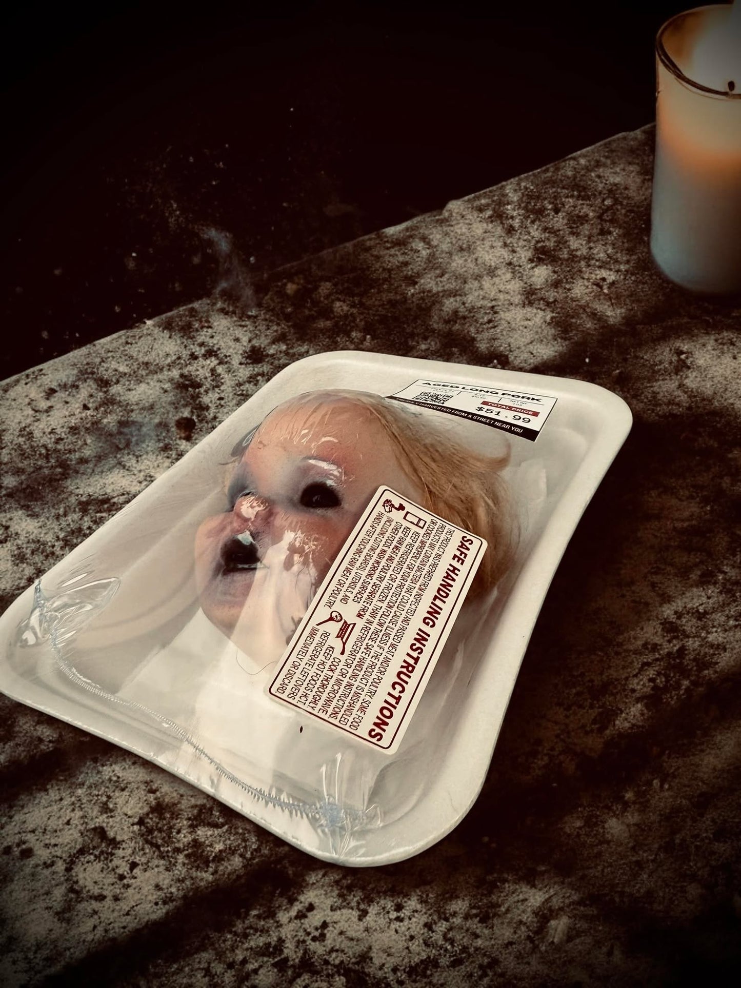 Packaged Meat Aged Long Pork Porcelain Doll Parts Butcher Gothic Voodoo Witchcraft Curiosity, Oddity, Unique Gift Idea Specimen 621 Head