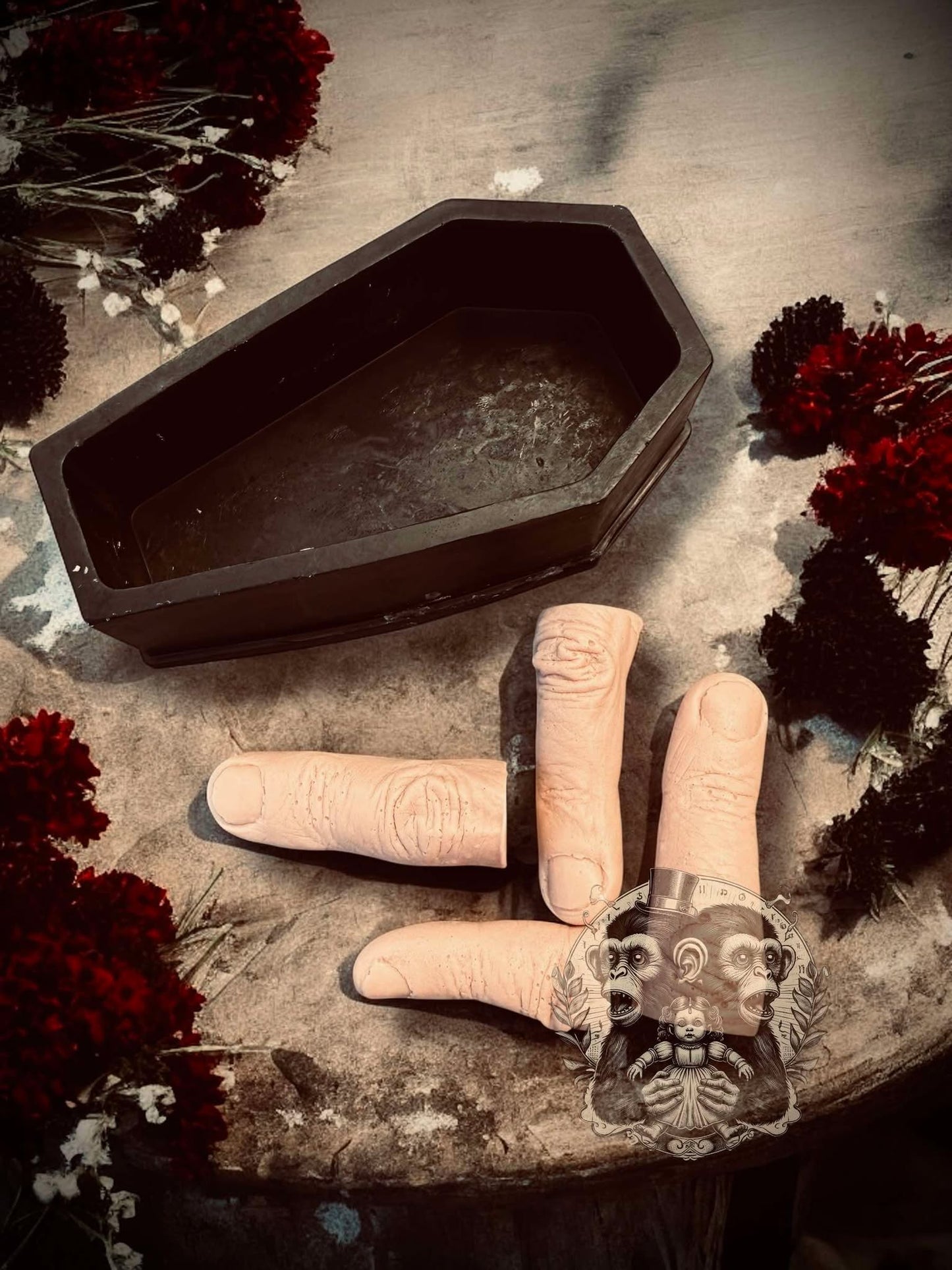 Severed Fingers with Coffin Creepy Soap Set Glycerin Soap Oddity Curiosity Unique Gift Idea Unusual Hand Soap Unscented Horror Gothic