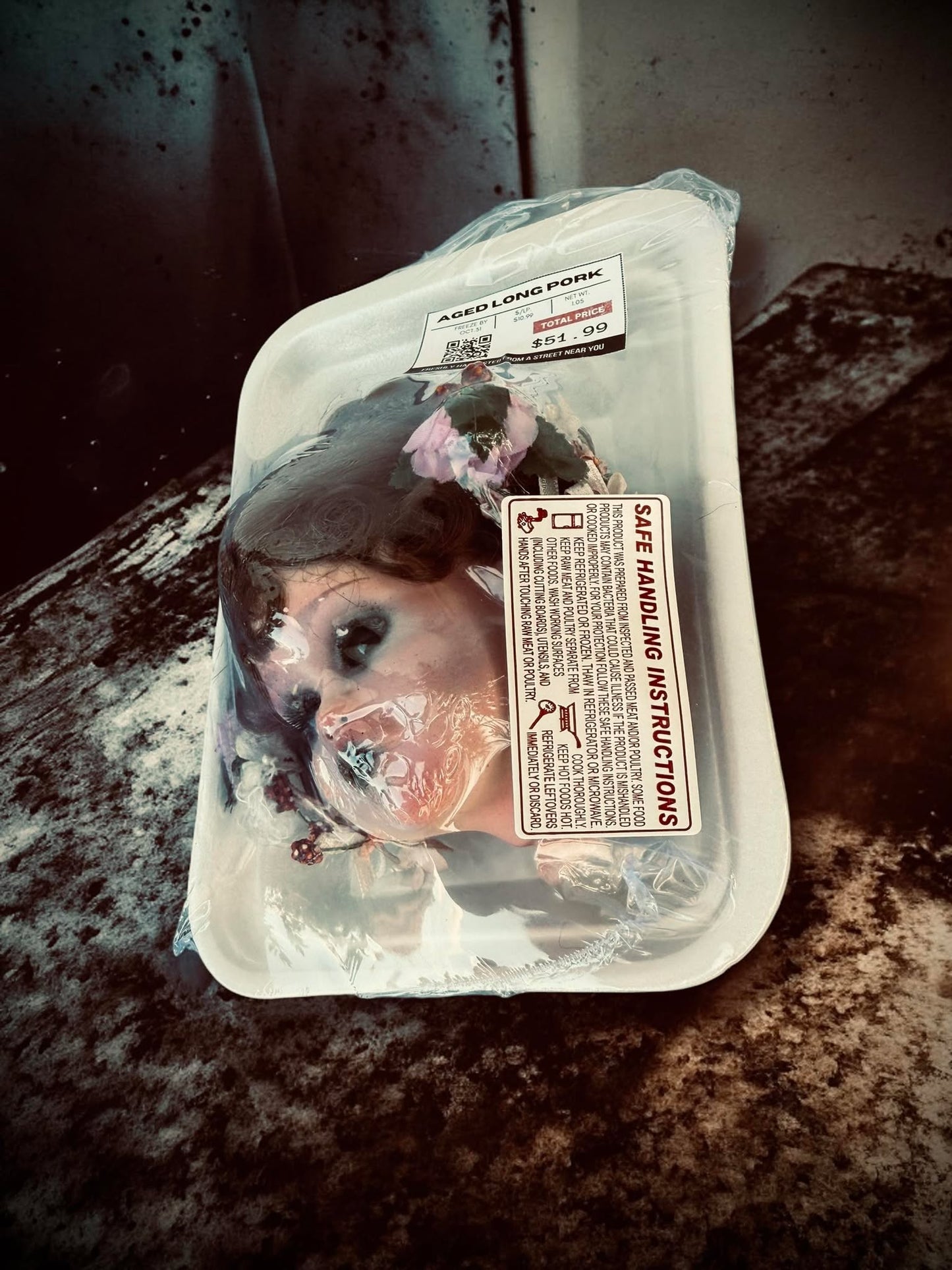 Packaged Meat Aged Long Pork Porcelain Doll Parts Butcher Gothic Voodoo Witchcraft Curiosity, Oddity, Unique Gift Idea Specimen 520 Head