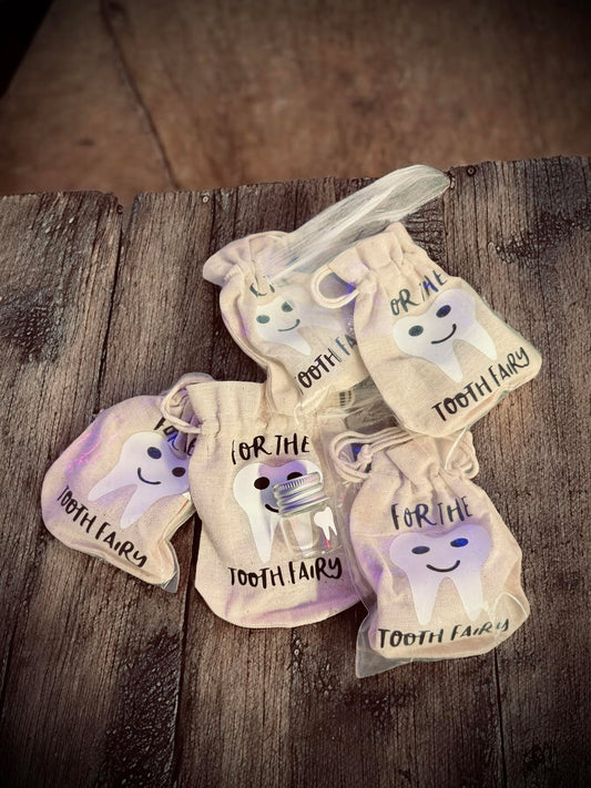 Keepsake Tooth Fairy Pouch with Mini Glass Tooth Jar, Tooth Fairy Kit, First Tooth Keepsake, Oddities, Gift Idea, First Time Moms, Toddler