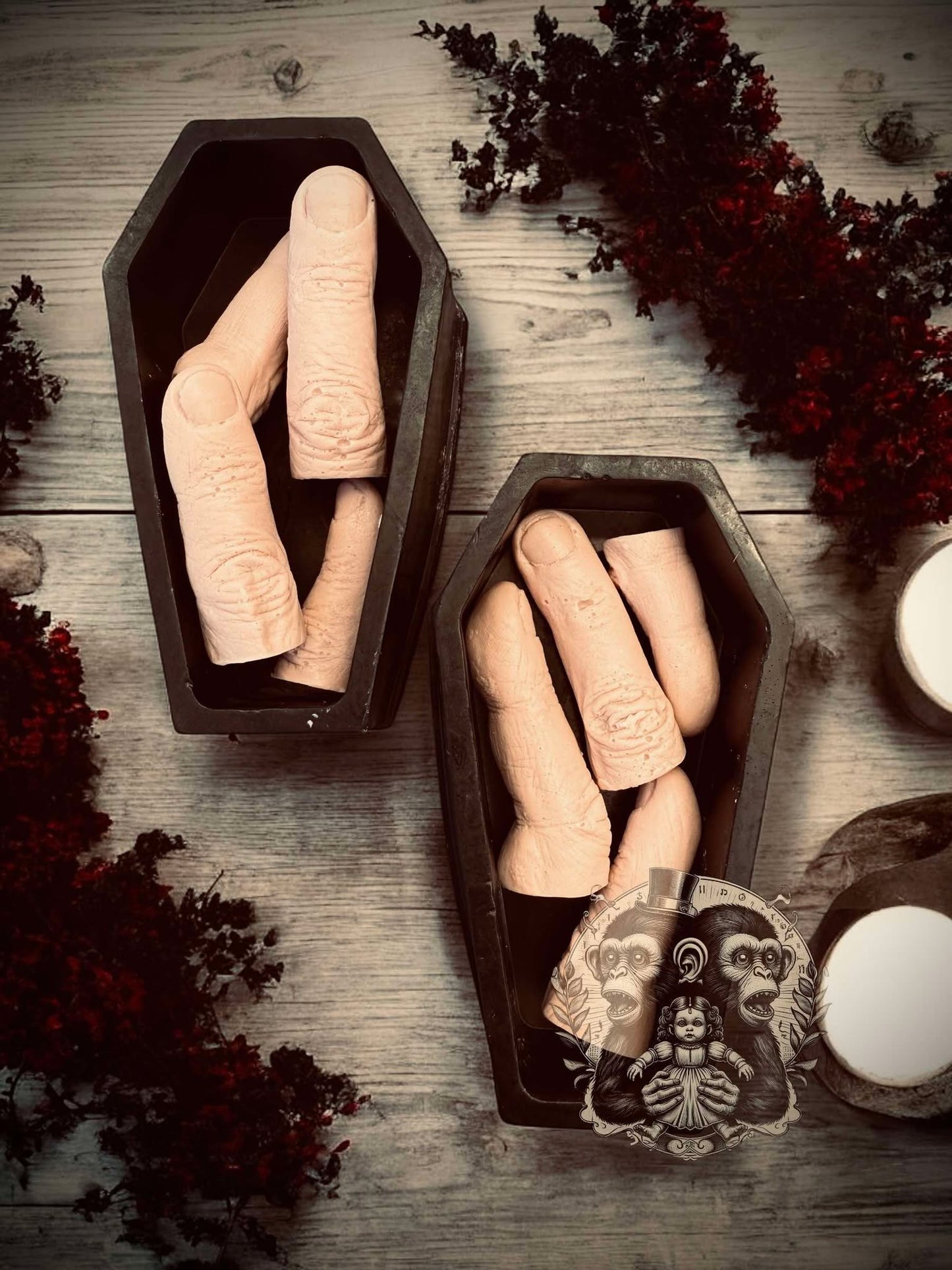 Severed Fingers with Coffin Creepy Soap Set Glycerin Soap Oddity Curiosity Unique Gift Idea Unusual Hand Soap Unscented Horror Gothic