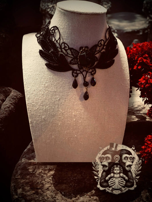 Gothic Black Rose Beaded Gothic Choker Necklace Gift Idea Oddity Jewelry Gothic Costume Woman Fantasy Vampire Dress Up Steam Punk #249
