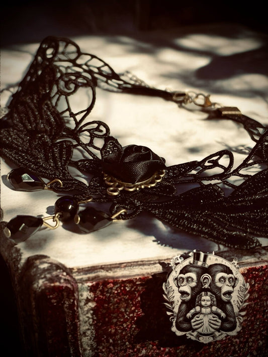 Gothic Black Rose Beaded Gothic Choker Necklace Gift Idea Oddity Jewelry Gothic Costume Woman Fantasy Vampire Dress Up Steam Punk #249