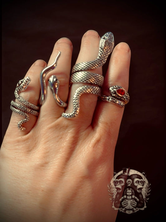 Serpentine Four Piece Ring Set Adjustable Punk Rock Gift Idea Jewelry Accessory Alloy Oddity Jewelry Cosplay Snakes Oddities Wiccan Witch