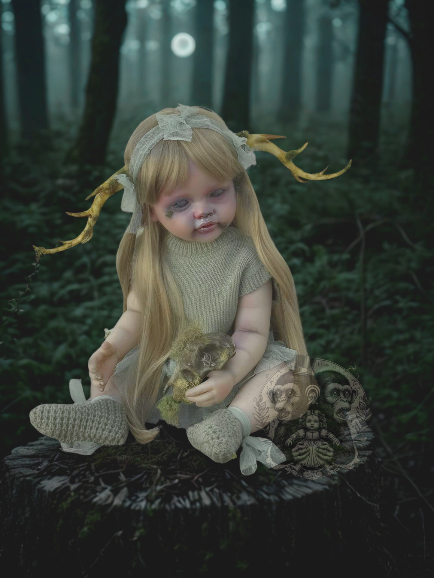 Faye of the Mosswood Hollow 22" OOAK Zombie Horror Doll Disturbing Oddity Scary Creepy Gift Idea Halloween Undead baby Reborn