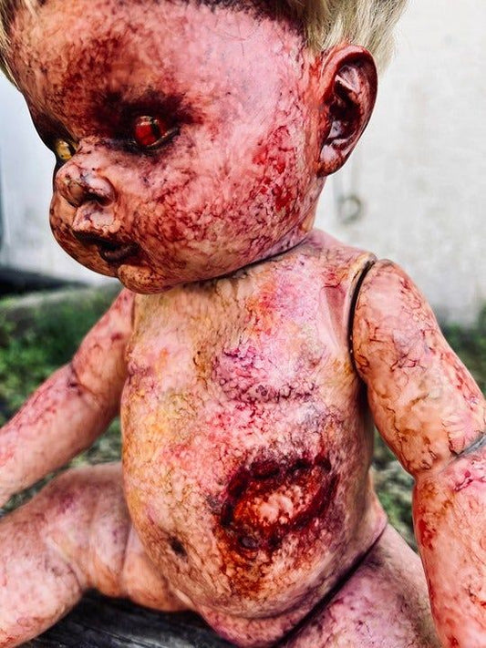 Meet Julian 17" Vintage Baby Porcelain Haunted Spirt Infected Zombie Doll Scary Blonde Poltergeist Halloween Spooky Hand Painted