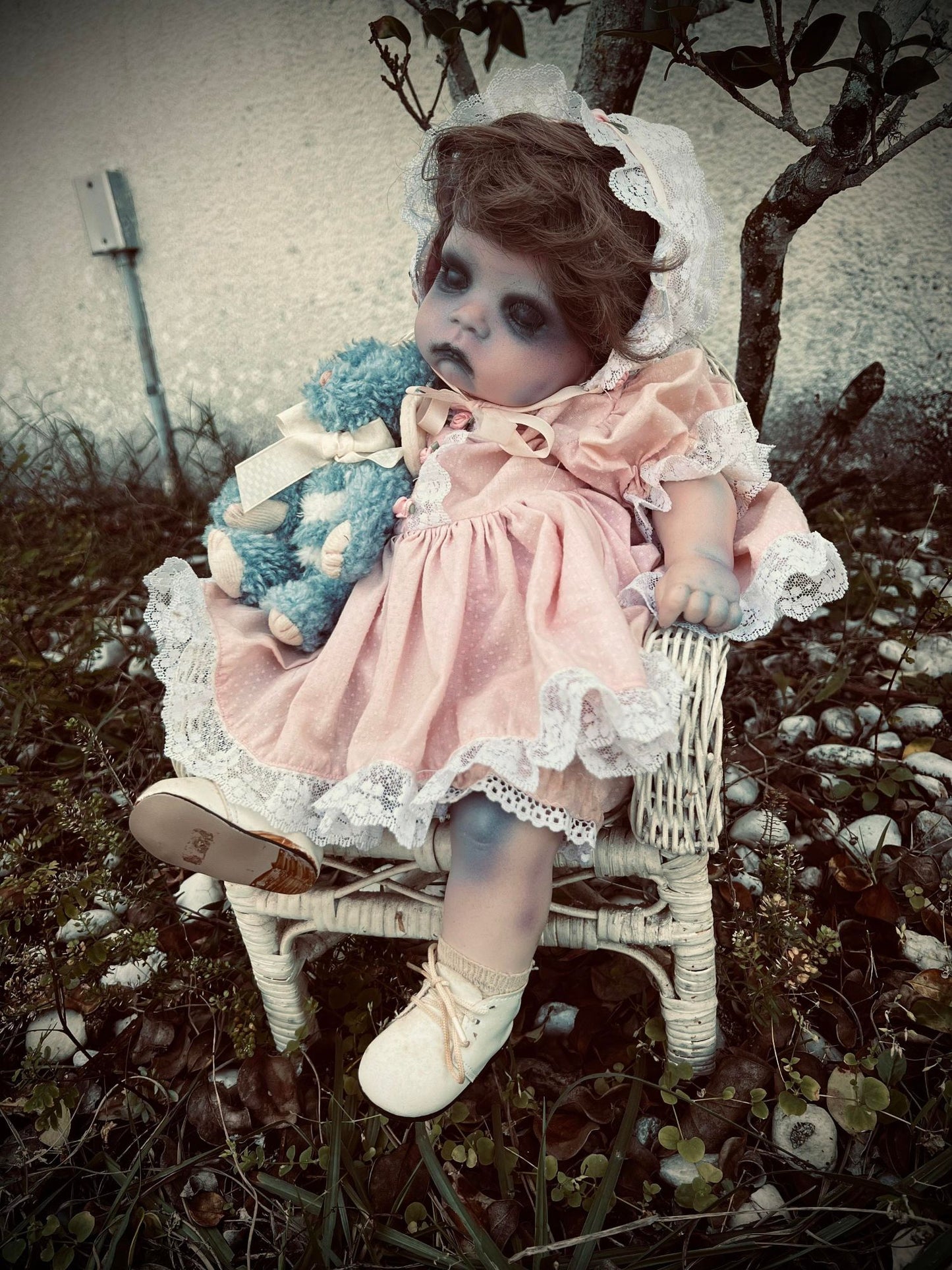 Meet Bonnie 16" Sitting Doll Porcelain Wicker Chair Haunted Spirit Infected Scary Spooky Zombie Possessed Easter Gothic Positive Energy