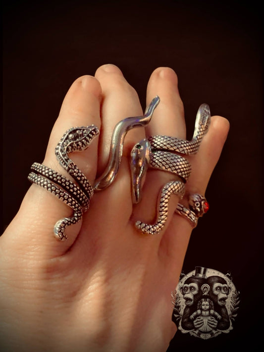 Serpentine Four Piece Ring Set Adjustable Punk Rock Gift Idea Jewelry Accessory Alloy Oddity Jewelry Cosplay Snakes Oddities Wiccan Witch