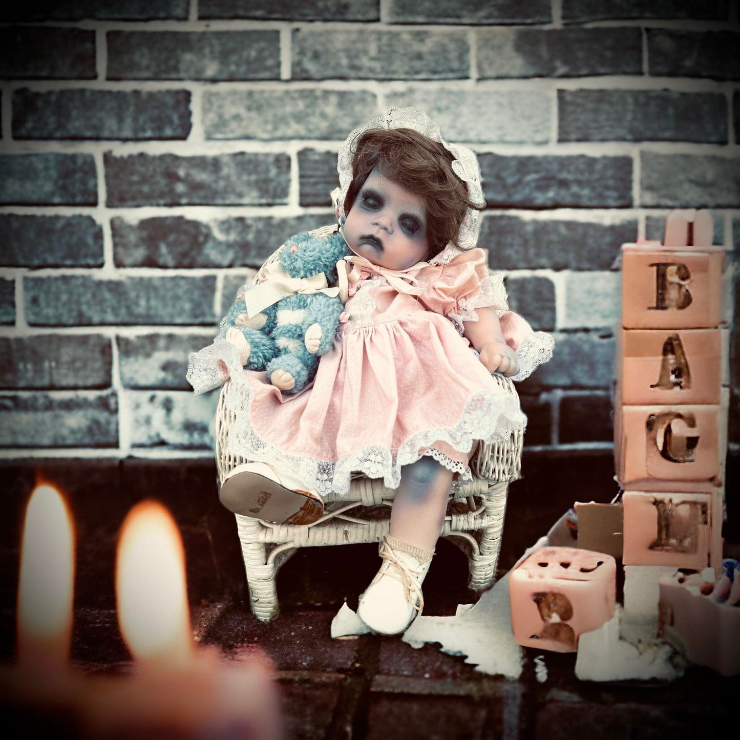 Meet Bonnie 16" Sitting Doll Porcelain Wicker Chair Haunted Spirit Infected Scary Spooky Zombie Possessed Easter Gothic Positive Energy