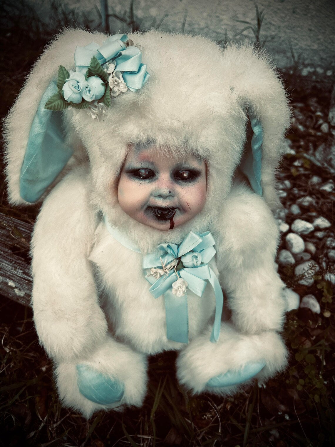 Meet Peter 20" Wind-up Musical Doll Porcelain Bunny Haunted Spirit Infected Scary Spooky Zombie Possessed Easter Gothic Positive Energy