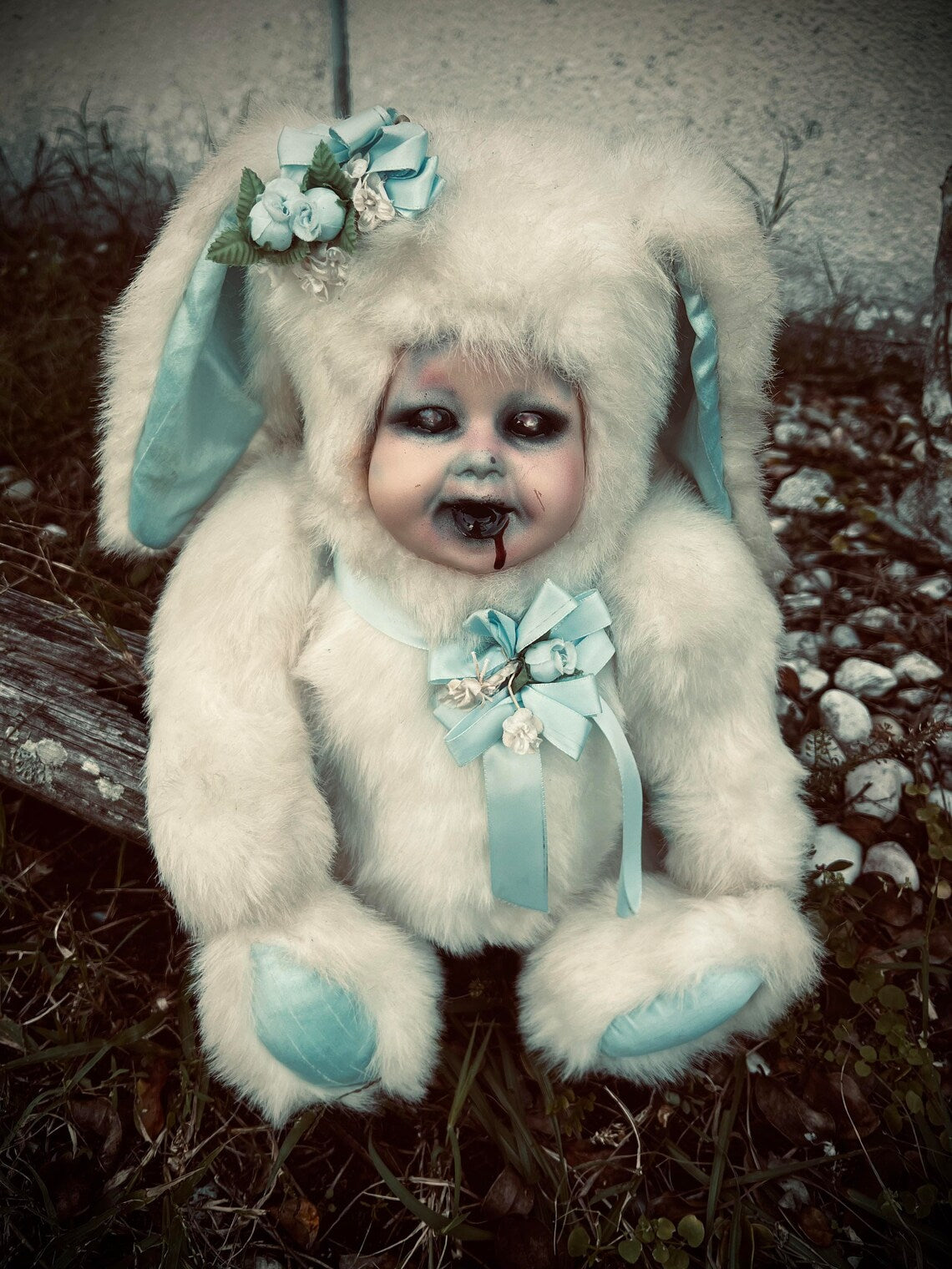 Meet Peter 20" Wind-up Musical Doll Porcelain Bunny Haunted Spirit Infected Scary Spooky Zombie Possessed Easter Gothic Positive Energy