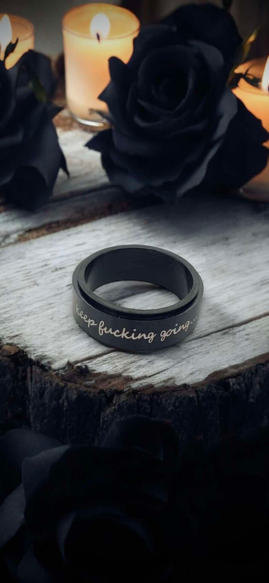 Keep F*cking Going Black Inspirational Fidget Band Ring Titanium Steel Stainless Steel Gift Idea Best Friends Motivational Oddity Jewelry