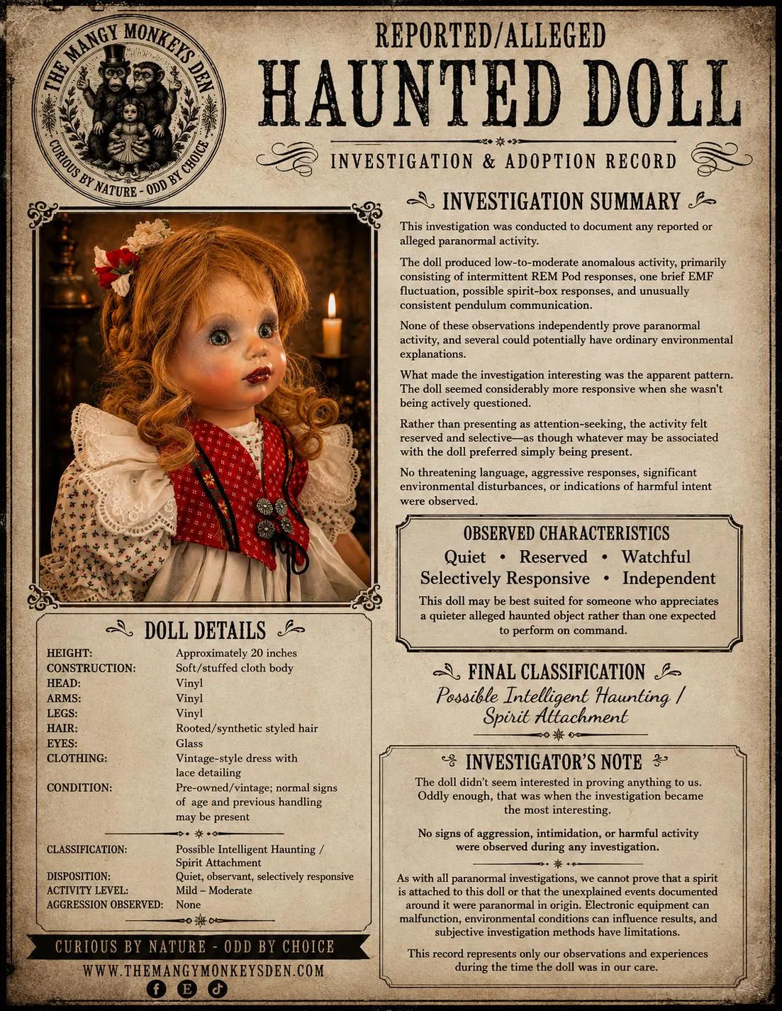 Elsie 16" | Haunted Doll | Spirit Connected | Paranormal Investigation